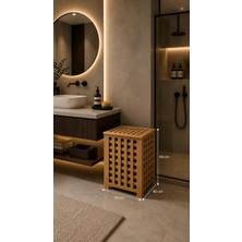 Bambu Çamaşır Sepeti 40X40X56 cm - Içi Bezli Kapaklı Doğal Ahşap Kirli Sepeti