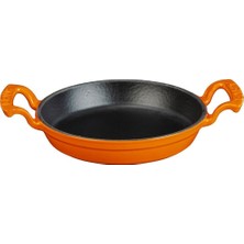 AyrStore Lava Döküm Yuvarlak Sahan Döküm Demir Yekpare Çift Kulplu ÇAP(Ø)16CM. Turuncu