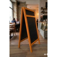 Ahşap Ayaklı Menü Panosu - Çift Taraflı Tebeşir Tahtası - Kafe Restoran Tipi Kara Tahta (100X