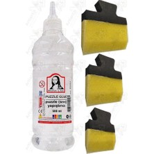 Puzzle Yapıştırıcı 500 ml 1 Adet ve Yassı Patpat Sünger Fırça Seti 3 Lü Monalisa Yapboz Pa