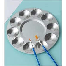 AyrStore Yuvarlak Metal Palet 1 Adet Metal Boya Paleti 10 Hazneli 17 cm Paslanmaz Resim Boyama Paleti Fırça