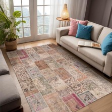 Senda Patchwork Desenli Şönil Pamuk Tabanlı Yıkanabilir Kaymaz Antibakteriyel Salon Halısı 80X