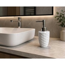 Seramik Sıvı Sabunluk, Dalga Desenli, Beyaz, Banyo Lavabo Aksesuarı