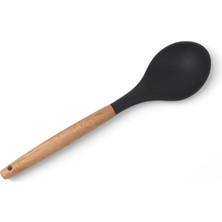 AyrStore Deconox Bambu Saplı Silikon Servis Kaşığı, Bambu Uzun Silikon Servi Kaşığı 28CM 3 Renk Seç