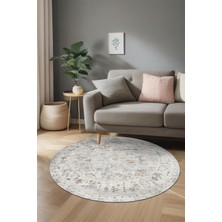 Kadife Kaymaz Pamuk Tabanlı Yıkanabilir Antibakteriyel Yuvarlak Salon Halısı 120X120