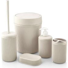 TeknoKapsül Banyo Seti, Çöp Kovası, Sıvı Sabunluk, Diş Fırçalık, Sabunluk ve Tuvalet Fırçası, 5 Parça (Beyaz)