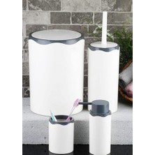 TeknoKapsül Azra Akrilik 5 Parça Modern Banyo Seti, Beyaz-Mat Gümüş, Çöp Kovası/tuvalet Fırçası/tuvalet Fırça Kabı/sıvı Sabunluk/diş Fırçalık