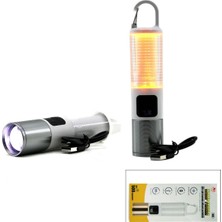 Marsilyan™- 2in1 Kamp - Çok Amaçlı El Feneri USB Şarjlı Zoom 6 Fonksiyon Işık=doğal - Renkli Askı Mandalı Şarj Göstergesi 005 BX40
