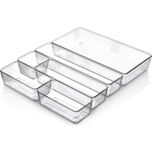 ® 6'li Şeffaf Çekmece Düzenleyici Seti – Plastik Organizer Kutular | Makyaj, Ofis, Mutfak ve B