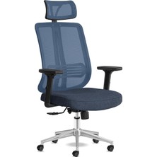 Spark Ofis Sandalyesi Baş Destekli Fileli Sırt Ergonomik Çalışma Koltuğu (Mavi)