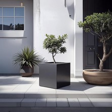 Ayrex Terraguard Demonte Küp Metal Saksı, Siyah, 53X53X53 Cm, Paslanmaz Çelik, Büyük Boy, Iç