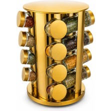 Zürih Collection Dönerli Oval Cam Kavanoz Baharatlık Seti 16'li Gold Renk Baharatlık