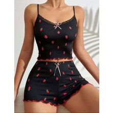 Serenda Desenli Örme Şortlu Pijama Takım