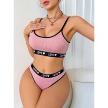 Melonika Kadın Pembe Love Yazı Detaylı Zarif Bikini Mayo Takımı Özel Tasarım