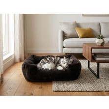 Ayrex Premium Dikdörtgen Peluş Kedi Yatağı ve Küçük Irk Köpek Yatağı - 60X40 Cm, Siyah