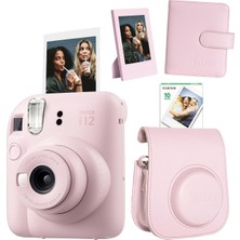 Ayrex Instax Mini 12 Pembe Fotoğraf Makinesi-10'lu Film-Çerçeve-Kare Albüm ve Deri Kılıf Seti