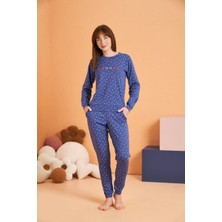 Melonika Pjs 28081 Kadın Uzun Kol Yuvarlak Yaka Kalpli Pijama Takım