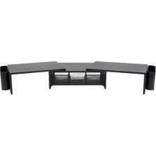 Ayrex Temel Siyah Çift Monitör Yükseltici Stand Çekmeceli Masaüstü Organizer 9216