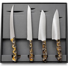 CH woodline 4116 Alman Çelik 4 Parça Mutfak Bıçak Seti – Santoku, Guyuto, Nusret Şef Bıçağı, Tırtıklı Ekmek Bıçağı, Verzalit Sap, Kutulu Profesyonel Şef Seti