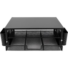 Ayrex Temel Siyah Ahşap Üst Tablalı Metal Mesh Monitör Yükseltici Stand Çekmeceli Kalemlikli M