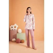 Melonika Pjs 28016 Kadın Uzun Kol Yarı Patlı Desenli Pijama Takım