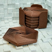 Brf Store Ysnprıme Super Fidget Coaster Seti – 3D Baskı Altıgen Desenli Bardak Altlığı ve Tutucu-Kahverengi