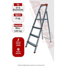 Ayrex 3+1 (4 Basamaklı) Ev Tipi Pratik Profil Merdiven - Katlanabilir Sağlam Çelik Merdiven