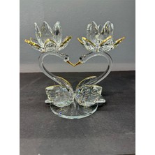 Ayrex Peramari Dekoratif Kristal Cam Ikili Lotus Kuğulu Kalp Şamdan Gold Gold 34 x 48