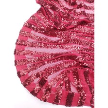 Kumaş Parça Kırmızı Renkte File Üzeri Enine Pul Payet Işlemeli Kumaş Elbiselik & Bluzluk 125X225CM