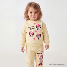 Disney Kız Bebek Lisans Eşofman Takımı Lisans Baskılı Bisiklet Yaka Long Sleeve Ribanalı