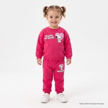 Snoopy - Peanuts Kız Bebek Lisans Eşofman Takımı Lisans Baskılı Bisiklet Yaka Long Sleeve Ribanalı