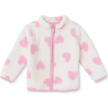 Hellobaby Kız Bebek Welsoft Hırka Kalp Baskılı Fermuarlı Dik Yaka Long Sleeve