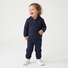 Hellobaby Kız Bebek Eşofman Takımı Fiyonk Baskılı Fermuarlı Kapüşonlu Long Sleeve Lastikli