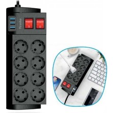Marsilyan™- Isıya Dayanıklı Termal Akım Korumalı 2 Metre 16A 4000W 8li Priz ve 3 USB Li Uzatma Kablosu BX40