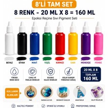 Epoksi Reçine Sıvı Pigment Boya Seti, 8 Renk x 20 Ml, Toplam 160 ml