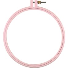 Vidalı Plastik Kasnak, Yuvarlak, Pembe Etamin Nakış ve Punch Kasnak 24 cm