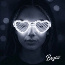 Marsilyan™- Beyaz LED Işıklı Kalp Gözlük – 3 Modlu Parti - Glow Gözlüğü BX40