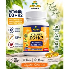 Mefa Naturals Me-Fa Natural’s Vitamin D3 + K2 120 Yumuşak Kapsül D3 1000 Iu K2 12,5 Mcg Takviye Edici Gıda