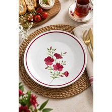 Grandora Bordo Çiçek Desenli 6’lı Porselen Servis Tabağı 26 cm – Kahvaltı, Sunum ve Yemek Tabağı Seti