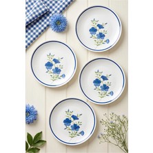 Grandora Mavi Çiçek Desenli 6’lı Porselen Servis Tabağı 26 cm – Kahvaltı, Sunum ve Yemek Tabağı Seti