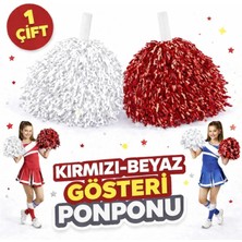 Marsilyan™- 1 Çift ( 2 Adet ) Kırmızı-Beyaz Renk 23 Nisan 19 Mayıs 29 Ekim Okul Gösteri Ponponları Ekstra Dolgun BX40