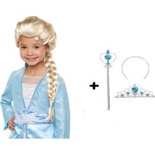 Marsilyan™- Örgülü Karlar Ülkesi Frozen Elsa Peruğu Tacı ve Sopası Çocuk Boy BX40