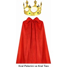 Marsilyan™- Kral Kostüm Pelerini ve Altın Renk Kral Tacı Çocuk Boy 90 cm BX40