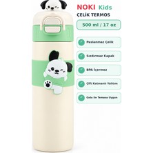 Noki Kids T-0150-010 Çift Ağızlıklı Paslanmaz Çelik Termos Matara 500 ml Krem/yeşil