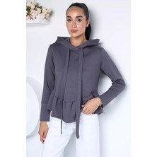 Gülseli Kadın Eteği Fırfırlı Kapüşonlu Sweatshirt P-00023096