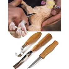 Ahşap Oyma Bıçak Alet Seti Kaşık Kuksa Oval Düz Oyma Yontma Bıçağı 3 Parçalı Set