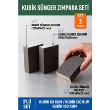 Uniflex Sünger Zımpara Seti 60-120-180 Kum Kubik Blok 3'lü Paket 100X70X25 mm El Takozu