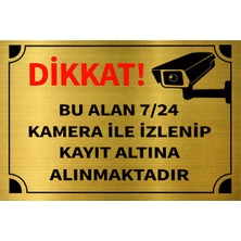 Dh Elektromarket 📹 Dikkat! 7/24 Kamera ile Izlenen Alan Uyarı Levhası Sarı (20X30 Cm)