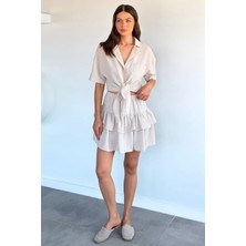 Gülseli Kadın Bel Lastikli Içi Şortlu Etek Ön Bağlamalı Gömlek Ikili Takım P-00022333