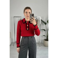 Gülseli Gömlek Yaka Düğmeli Triko Kazak P-00022265